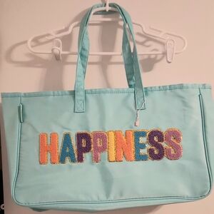 Simply Southern Light Blue 'HAPPINESS' Embroidered Tote